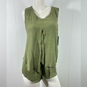 NWT AGB Womens Olive Green Sz M Sleeveless Layered Tank Top Rayon Blend